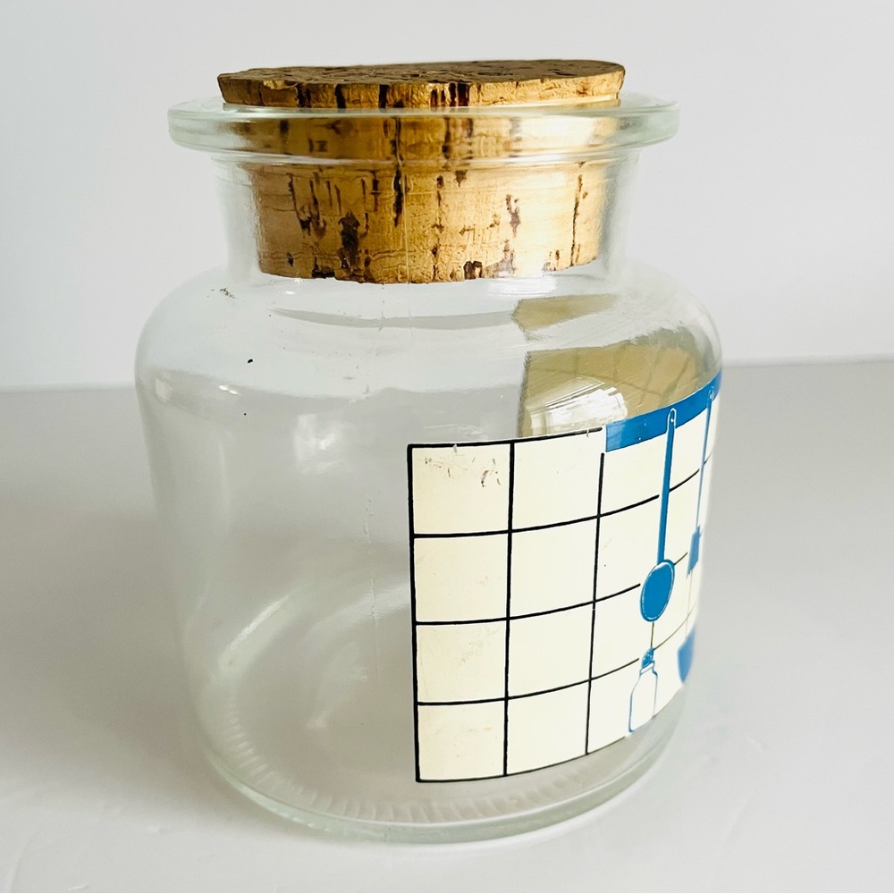 Vintage French Glass Kitchen Canisters w/ Cork Lids Retro Pantry Jars Set of 2 - Picture 7 of 10